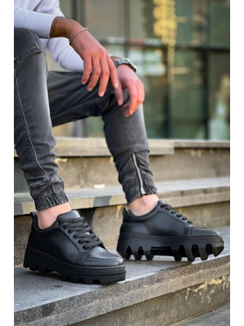 KB-056 Kuback Siyah Cilt Siyah Yüksek Taban Günlük Spor Ayakkabı KB-056 Kuback Siyah Cilt Siyah Yüksek Taban Günlük Spor Ayakkabı