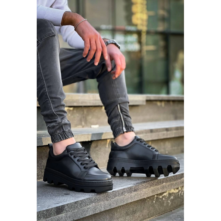 KB-056 Kuback Siyah Cilt Siyah Yüksek Taban Günlük Spor Ayakkabı KB-056 Kuback Siyah Cilt Siyah Yüksek Taban Günlük Spor Ayakkabı