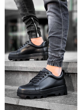 KB-056 Kuback Siyah Cilt Siyah Yüksek Taban Günlük Spor Ayakkabı KB-056 Kuback Siyah Cilt Siyah Yüksek Taban Günlük Spor Ayakkabı