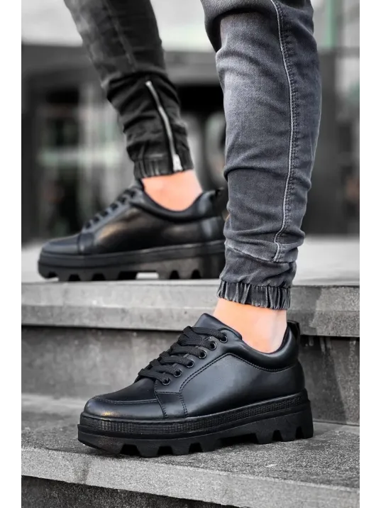 Kb-056 Kuback Siyah Cilt Siyah Yüksek Taban Günlük Spor Ayakkabı Kb-056 Kuback Siyah Cilt Siyah Yüksek Taban Günlük Spor Ayakkabı