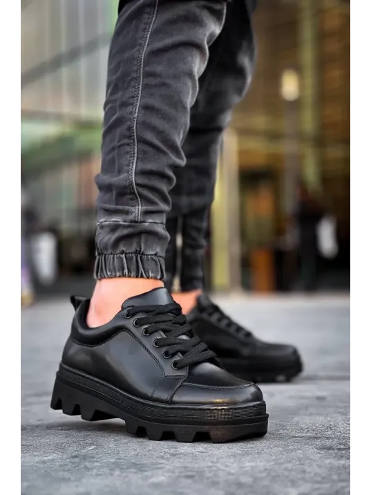 Kb-056 Kuback Siyah Cilt Siyah Yüksek Taban Günlük Spor Ayakkabı Kb-056 Kuback Siyah Cilt Siyah Yüksek Taban Günlük Spor Ayakkabı