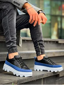 Kb-056 Kuback Siyah Mavi Detaylı Beyaz Yüksek Taban Günlük Spor Ayakkabı