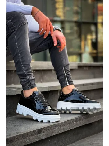 Kb-056 Kuback Siyah Rugan Beyaz Yüksek Taban Günlük Spor Ayakkabı