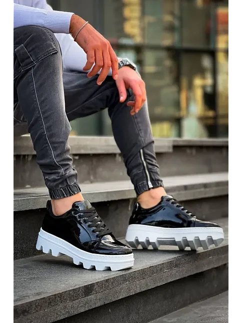Kb-056 Kuback Siyah Rugan Beyaz Yüksek Taban Günlük Spor Ayakkabı