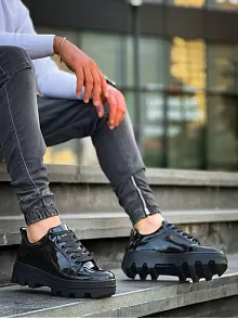 Kb-056 Kuback Siyah Rugan Siyah Yüksek Taban Günlük Spor Ayakkabı