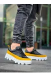 Kb-056 Kuback Siyah Sarı Detaylı Beyaz Yüksek Taban Günlük Spor Ayakkabı
