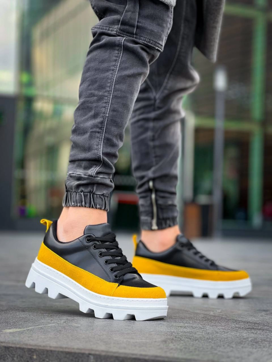 KB-056 Kuback Siyah Sarı Detaylı Beyaz Yüksek Taban Günlük Spor Ayakkabı KB-056 Kuback Siyah Sarı Detaylı Beyaz Yüksek Taban Günlük Spor Ayakkabı