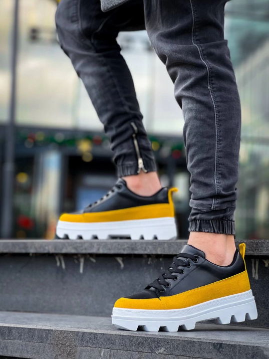 KB-056 Kuback Siyah Sarı Detaylı Beyaz Yüksek Taban Günlük Spor Ayakkabı KB-056 Kuback Siyah Sarı Detaylı Beyaz Yüksek Taban Günlük Spor Ayakkabı