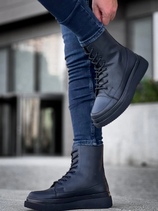 KB-0991  Kuback Siyah Cilt Siyah Yüksek Taban  Bağcıklı  Postal Bot KB-0991  Kuback Siyah Cilt Siyah Yüksek Taban  Bağcıklı  Postal Bot