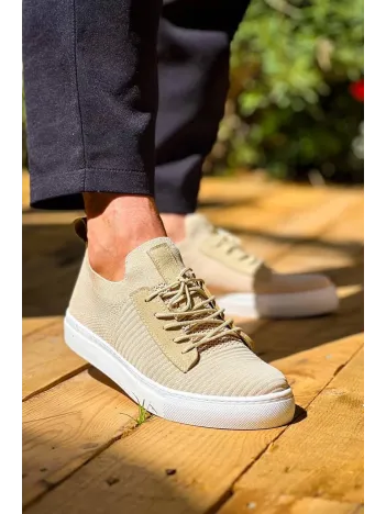 Kb-110  Kuback Bej Triko Yüksek Taban Bağcıklı Günlük Erkek Ayakkabı