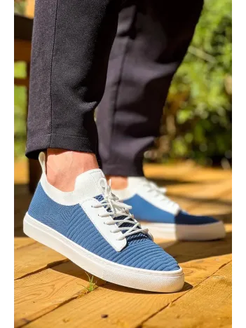 Kb-110  Kuback Mavi Triko Yüksek Taban Bağcıklı Günlük Erkek Ayakkabı