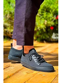 Kb-110  Kuback Siyah Triko Siyah Yüksek Taban Bağcıklı Günlük Erkek Ayakkabı