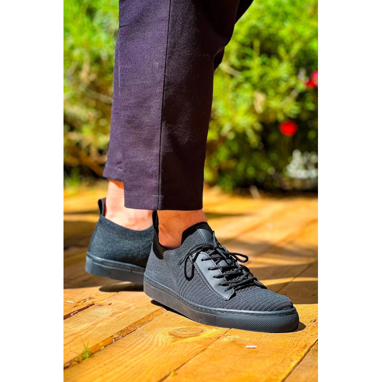 KB-110 Kuback Siyah Triko Siyah Yüksek Taban Bağcıklı Günlük Erkek Ayakkabı KB-110 Kuback Siyah Triko Siyah Yüksek Taban Bağcıklı Günlük Erkek Ayakkabı
