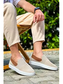 Kb-114  Kuback Bej Taba Triko Yüksek Taban Bağcıksız Günlük Erkek Ayakkabı