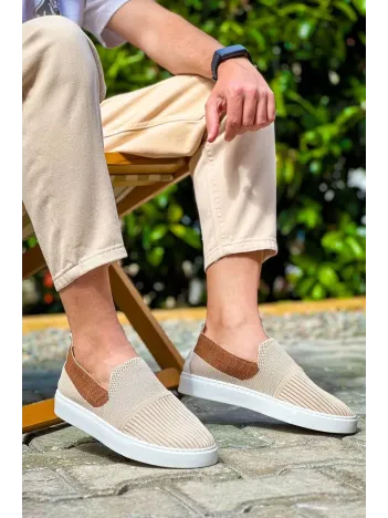 Kb-114  Kuback Bej Taba Triko Yüksek Taban Bağcıksız Günlük Erkek Ayakkabı