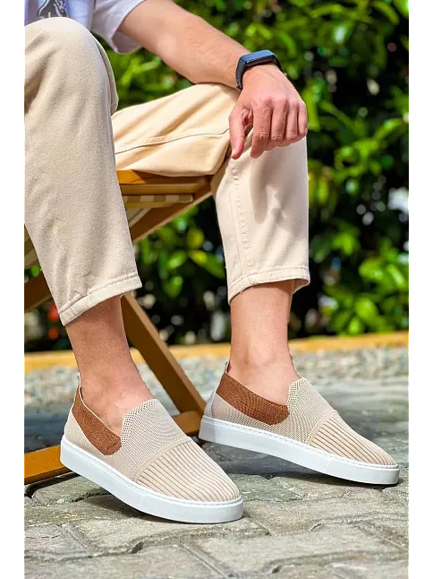 Kb-114  Kuback Bej Taba Triko Yüksek Taban Bağcıksız Günlük Erkek Ayakkabı