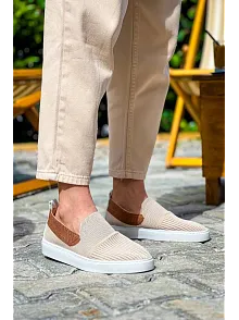 Kb-114  Kuback Bej Taba Triko Yüksek Taban Bağcıksız Günlük Erkek Ayakkabı