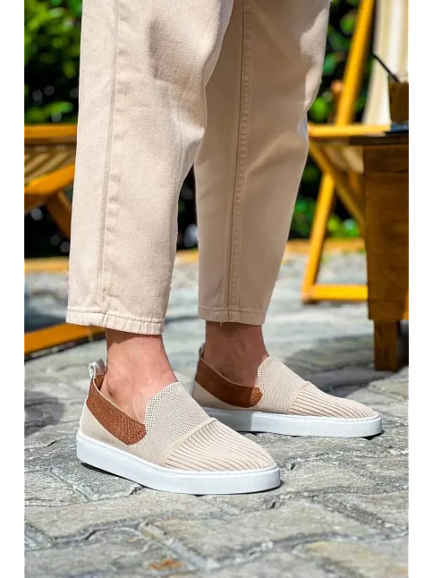 Kb-114  Kuback Bej Taba Triko Yüksek Taban Bağcıksız Günlük Erkek Ayakkabı
