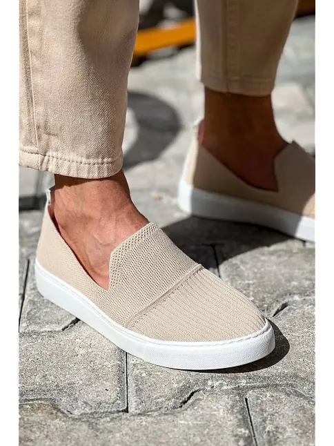 Kb-114  Kuback  Bej Triko Yüksek Taban Bağcıksız Günlük Erkek Ayakkabı