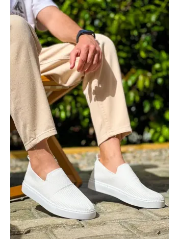 Kb-114  Kuback Beyaz Triko Yüksek Taban Bağcıksız Günlük Erkek Ayakkabı