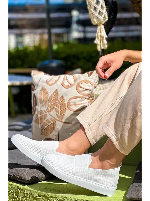 Kb-114  Kuback Beyaz Triko Yüksek Taban Bağcıksız Günlük Erkek Ayakkabı