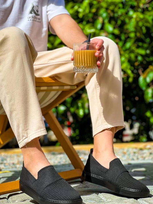 KB-114  Kuback Siyah Triko Siyah  Yüksek Taban Bağcıksız Günlük Erkek Ayakkabı KB-114  Kuback Siyah Triko Siyah  Yüksek Taban Bağcıksız Günlük Erkek Ayakkabı