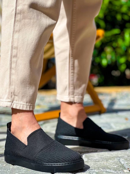 KB-114  Kuback Siyah Triko Siyah  Yüksek Taban Bağcıksız Günlük Erkek Ayakkabı KB-114  Kuback Siyah Triko Siyah  Yüksek Taban Bağcıksız Günlük Erkek Ayakkabı