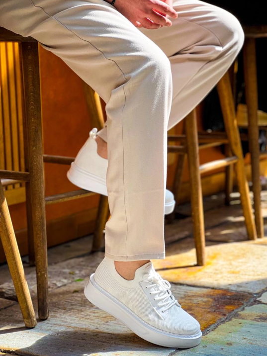 KB-116 Kuback Beyaz Bağcıklı Triko Günlük Erkek Ayakkabı