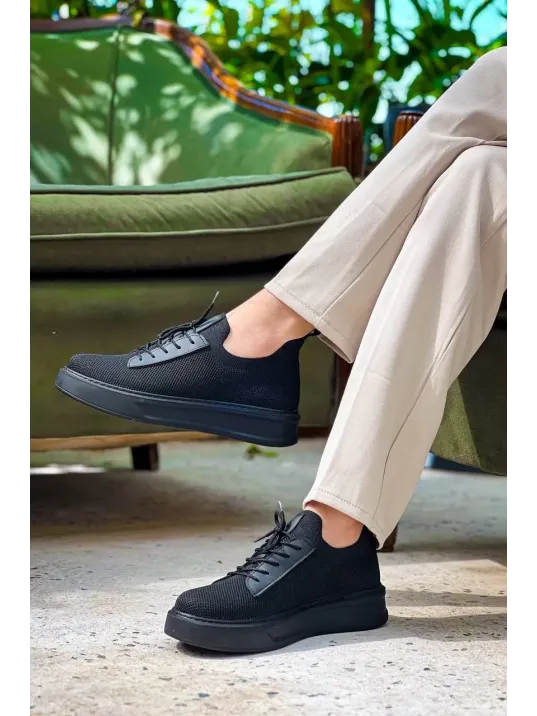 Kb-116 Kuback Siyah Siyah Taban Bağcıklı Triko Günlük Erkek Ayakkabı