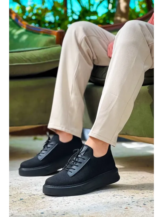 Kb-116 Kuback Siyah Siyah Taban Bağcıklı Triko Günlük Erkek Ayakkabı