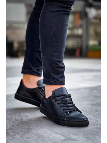 Kb-122  Kuback Siyah Cilt Siyah Yüksek Taban Bağcıklı Günlük Erkek Ayakkabı