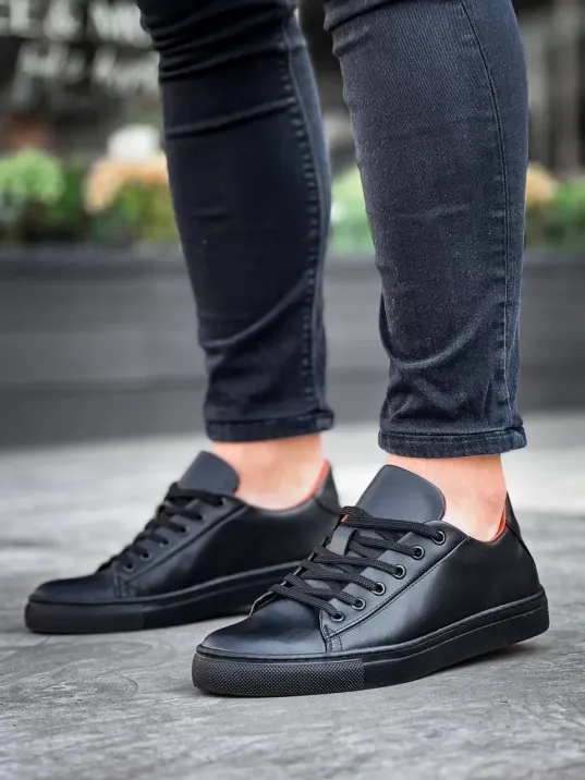 Kb-122  Kuback Siyah Cilt Siyah Yüksek Taban Bağcıklı Günlük Erkek Ayakkabı