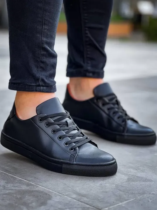 Kb-122  Kuback Siyah Cilt Siyah Yüksek Taban Bağcıklı Günlük Erkek Ayakkabı