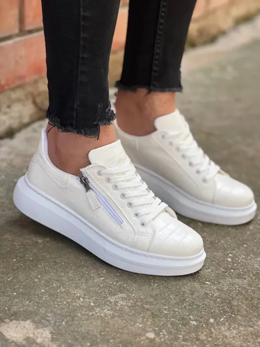 Kb-309  Kuback Beyaz Fermuar Ve Bağcıklı  Günlük Erkek  Ayakkabı