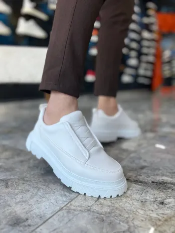 Kb-703 Kuback Beyaz Cilt Lastikli Günlük Erkek Ayakkabı