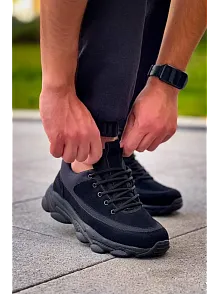 Kb-707  Kuback  Siyah Süet Siyah Yüksek Taban Bağcıklı Günlük Erkek Ayakkabı