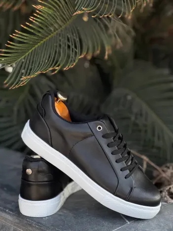 Kb-bx1  Kuback Siyah Cilt Yüksek Beyaz Taban Günlük Erkek Ayakkabı