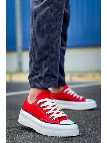 Kb-cx-3 Kuback Kısa Kırmızı Keten Beyaz Yüksek Taban Spor Ayakkabı
