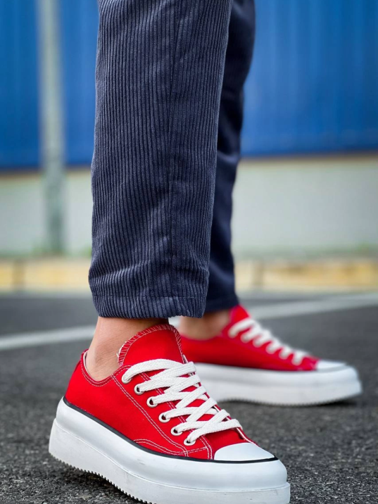 KB-CX-3 Kuback Kısa Kırmızı Keten Beyaz Yüksek Taban Spor Ayakkabı KB-CX-3 Kuback Kısa Kırmızı Keten Beyaz Yüksek Taban Spor Ayakkabı