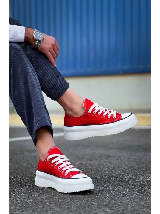 Kb-cx-3 Kuback Kısa Kırmızı Keten Beyaz Yüksek Taban Spor Ayakkabı