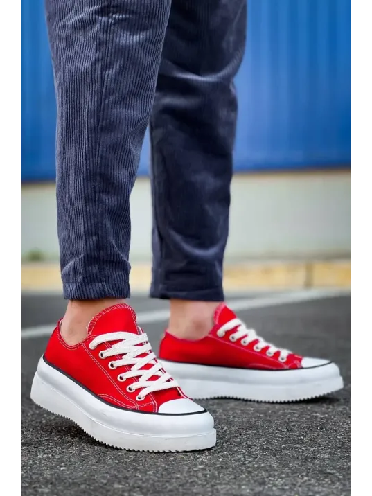 Kb-cx-3 Kuback Kısa Kırmızı Keten Beyaz Yüksek Taban Spor Ayakkabı