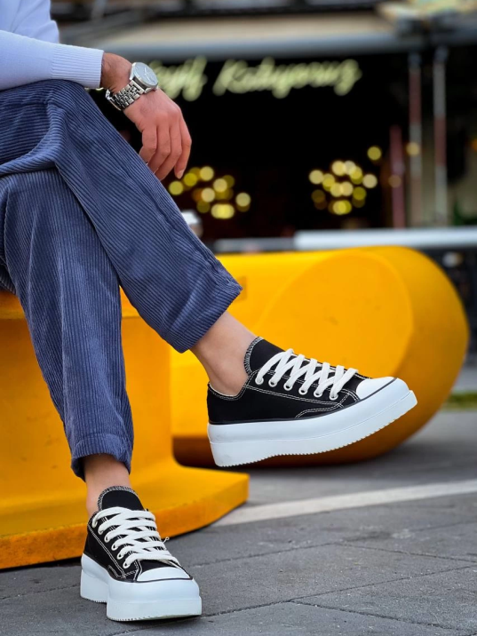 KB-CX-3 Kuback Kısa Siyah Keten Beyaz Yüksek Taban Spor Ayakkabı KB-CX-3 Kuback Kısa Siyah Keten Beyaz Yüksek Taban Spor Ayakkabı