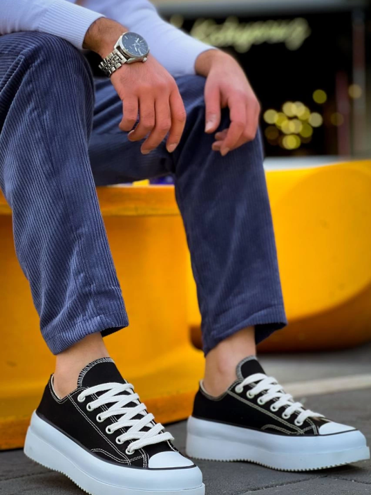 KB-CX-3 Kuback Kısa Siyah Keten Beyaz Yüksek Taban Spor Ayakkabı KB-CX-3 Kuback Kısa Siyah Keten Beyaz Yüksek Taban Spor Ayakkabı