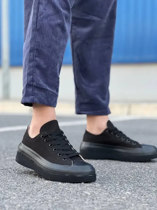 Kb-cx-3 Kuback Kısa Siyah Keten Siyah Yüksek Taban Spor Ayakkabı