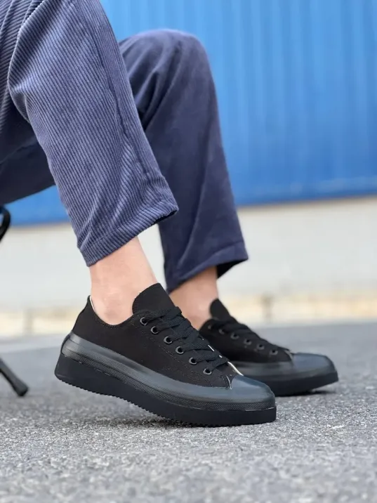 Kb-cx-3 Kuback Kısa Siyah Keten Siyah Yüksek Taban Spor Ayakkabı