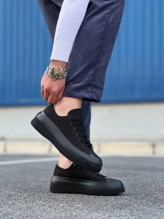 Kb-cx-3 Kuback Kısa Siyah Keten Siyah Yüksek Taban Spor Ayakkabı