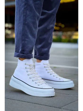 Kb-cx-3 Kuback Uzun Beyaz Keten Beyaz Yüksek Taban Spor Ayakkabı