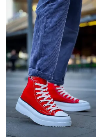 Kb-cx-3 Kuback Uzun Kırmızı Keten Beyaz Yüksek Taban Spor Ayakkabı