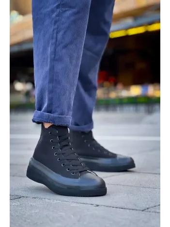 Kb-cx-3 Kuback Uzun Siyah Keten Siyah Yüksek Taban Spor Ayakkabı