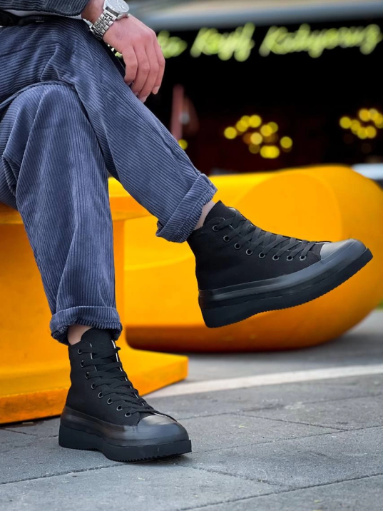 KB-CX-3 Kuback Uzun Siyah Keten Siyah Yüksek Taban Spor Ayakkabı KB-CX-3 Kuback Uzun Siyah Keten Siyah Yüksek Taban Spor Ayakkabı